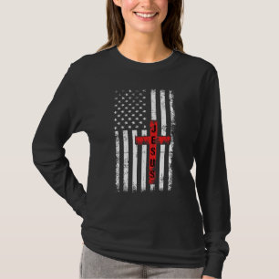 American USA Flag Christian Cross Jesus 4th Of Jul T-Shirt