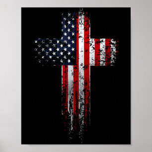 American Usa Flag Christian Cross  Poster