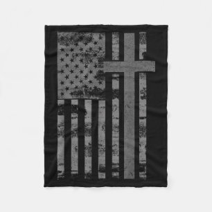 American Usa Flag Christian Faith Cross Patriotic Fleece Blanket