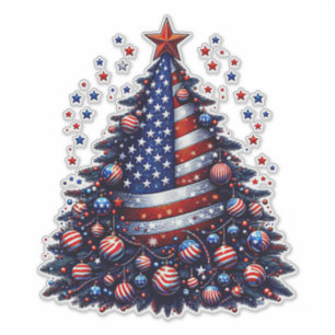 American USA Flag Christmas tree Patriotic Art