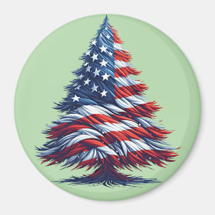 American USA Flag Christmas tree Patriotic Art Magnet