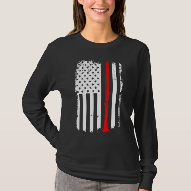 American Usa Flag Clarinet Player Musician Clarine T-Shirt (Front)