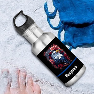 American USA Flag Eagle Roses Red White Blue 532 Ml Water Bottle