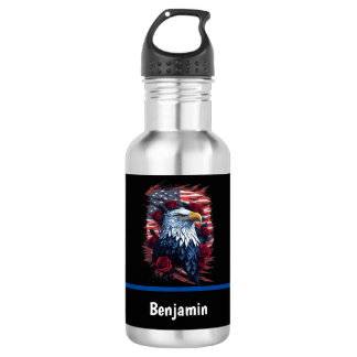 American USA Flag Eagle Roses Red White Blue 532 Ml Water Bottle
