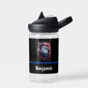 American USA Flag Eagle Roses Red White Blue Water Bottle
