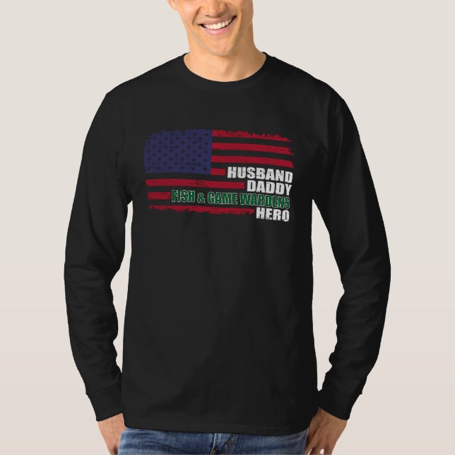 American USA Flag Husband Daddy Fish And Game Ward T-Shirt (Front)