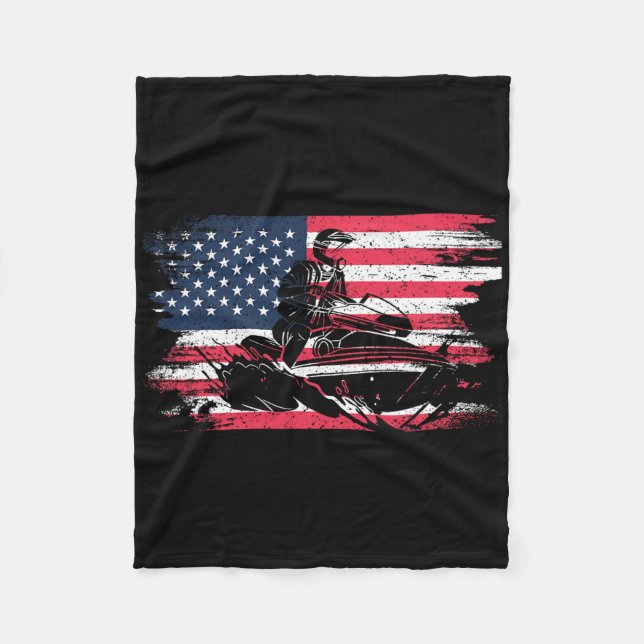 American Usa Flag Jet Ski For Women Kids Men  Fleece Blanket (Front)