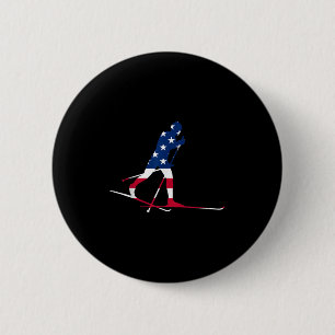 American Usa Flag Nordic Ski Cool Skier Gift Top T 6 Cm Round Badge