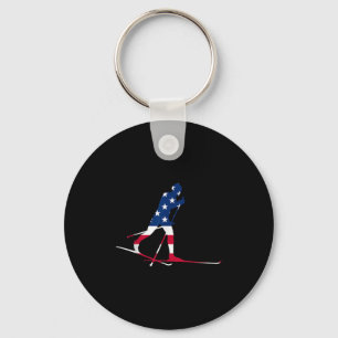 American Usa Flag Nordic Ski Cool Skier Gift Top T Key Ring