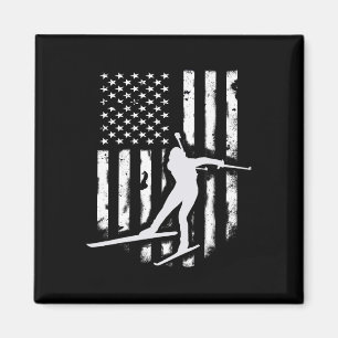 American Usa Flag Nordic Ski Cool Skier Gift Top T Magnet