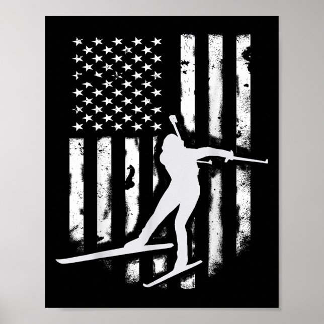 American Usa Flag Nordic Ski Cool Skier Gift Top T Poster (Front)