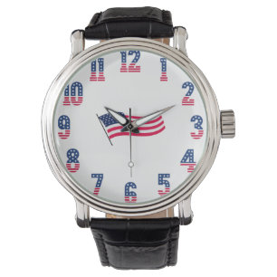 American USA Flag & Numbers Watch