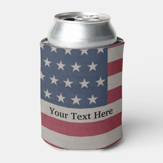 American USA Flag Patriotic July 4th Can Cooler (Can Front)