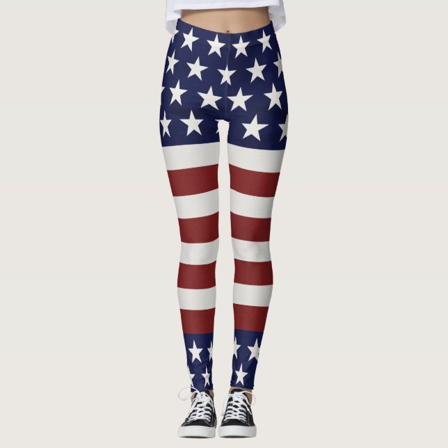 American USA Flag Patriotic July 4th Custom Leggings (Front)