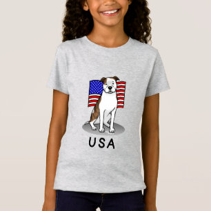 American USA Flag Pit Bull (lt brindle white 3) T-Shirt