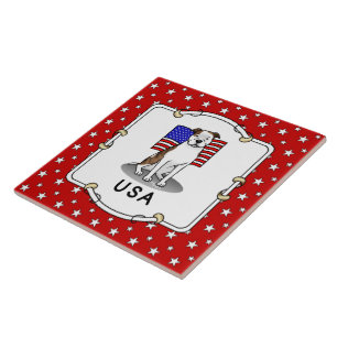 American USA Flag Pit Bull (lt brindle white 3) Tile
