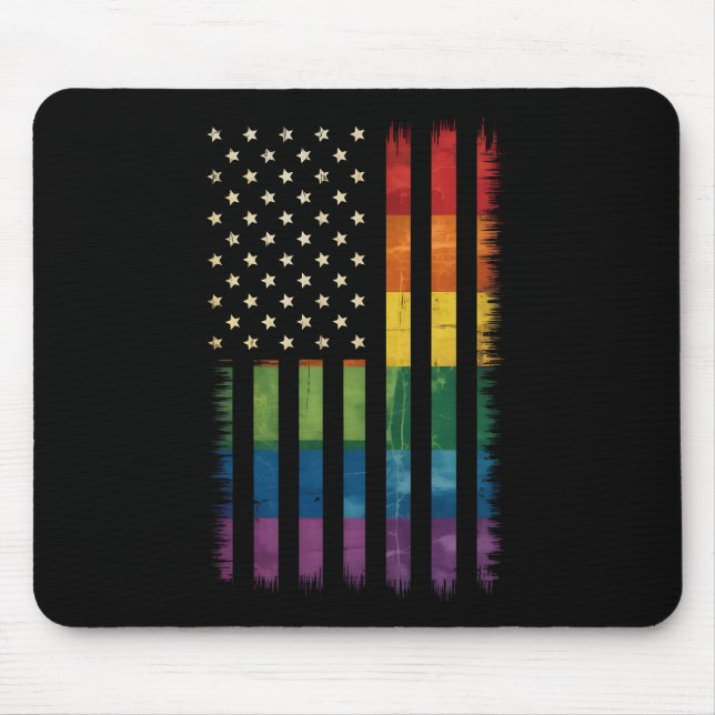 American USA Flag Rainbow Pride Gay Lesbian LGBTQ Mouse Pad (Front)