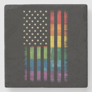 American USA Flag Rainbow Pride Gay Lesbian LGBTQ Stone Coaster