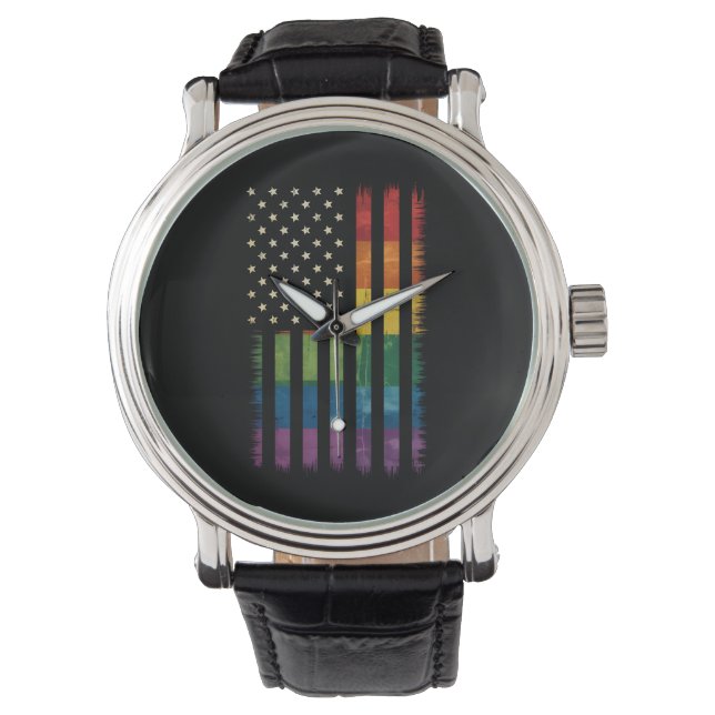 American USA Flag Rainbow Pride Gay Lesbian LGBTQ Watch (Front)