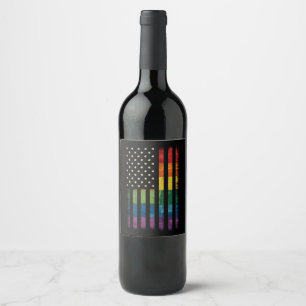 American USA Flag Rainbow Pride Gay Lesbian LGBTQ Wine Label