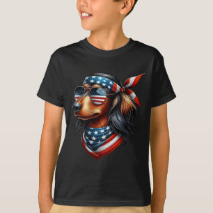 American Usa Flag Sungles 4th Of July Dachshund  T-Shirt