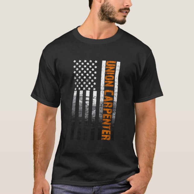 American Usa Flag Union Carpenter Woodworking T-Shirt (Front)
