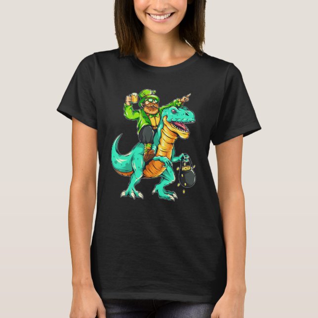 American USA Irish Flag St Patricks Day And T-Rex T-Shirt (Front)