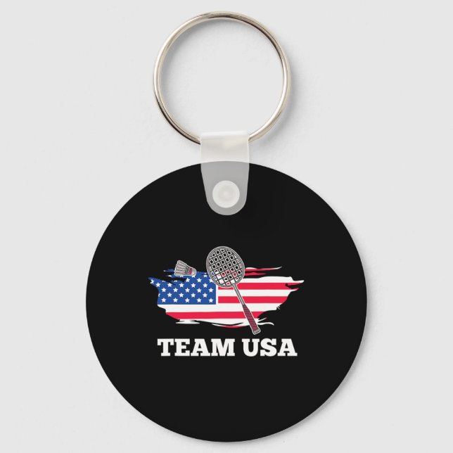 American Usa Team Shuttle Racket Badminton Player  Key Ring (Front)