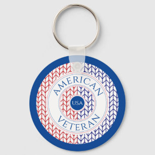 AMERICAN VETERAN Aluminium Circle Keychain / Blue