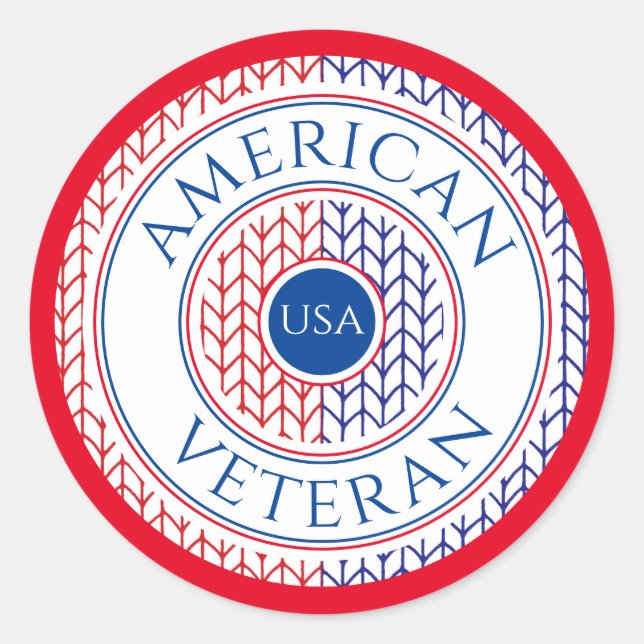 AMERICAN VETERAN Large Round Stickers / Red (Front)