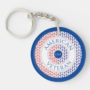 AMERICAN VETERAN Round Acrylic Keychain / Blue