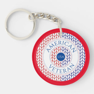 AMERICAN VETERAN Round Acrylic Keychain / Red