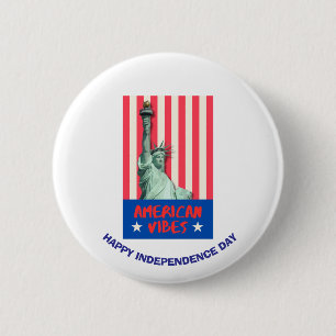 "American Vibes" Statue Liberty Red Stripes Custom 6 Cm Round Badge