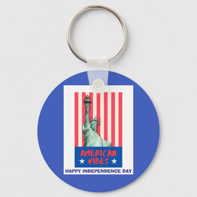 "American Vibes" Statue Liberty Red Stripes Custom Key Ring (Front)