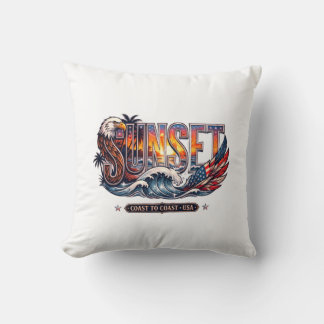 American Vintage Eagle & Flag "SUNSET" Wave  Cushion