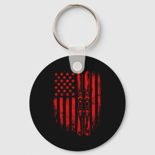 American vintage skiing ski winter mountain usaAme Key Ring