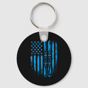 American vintage skiing ski winter mountain usaAme Key Ring