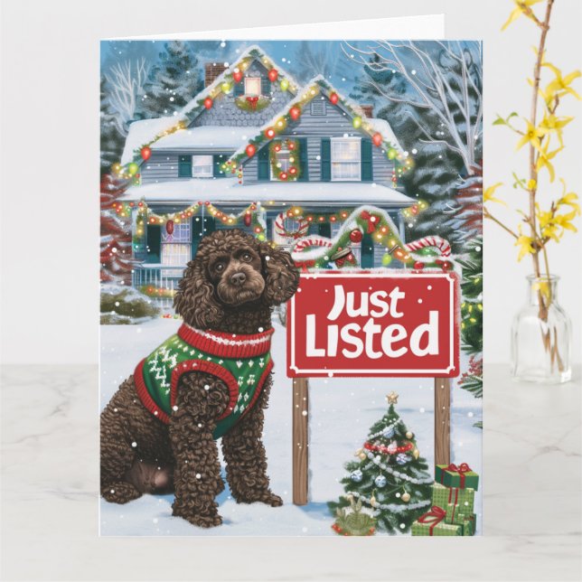 American Water Spaniel Festive Realtor Christmas Card (Yellow Flower)