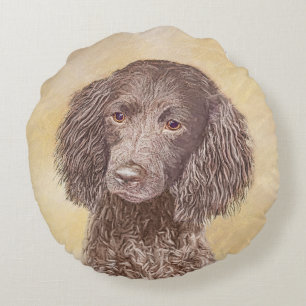 American Water Spaniel Painting - Original Dog Art Round Cushion