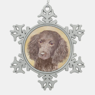 American Water Spaniel Painting - Original Dog Art Snowflake Pewter Christmas Ornament