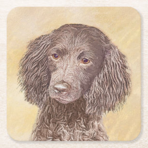 American Water Spaniel Painting - Original Dog Art Square Paper Coaster