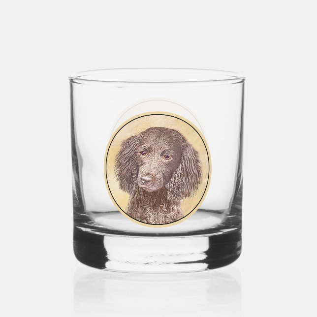 American Water Spaniel Painting - Original Dog Art Whiskey Glass (Front)