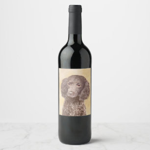 American Water Spaniel Painting - Original Dog Art Wine Label
