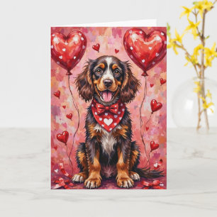 American Water Spaniel Valentine Dog with Hearts Card