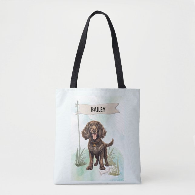 American Water Spaniel Watercolor Personalised Dog Tote Bag (Front)