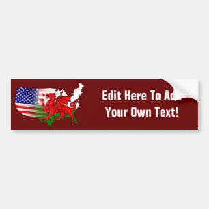 American Welsh Flags Map Bumper Sticker
