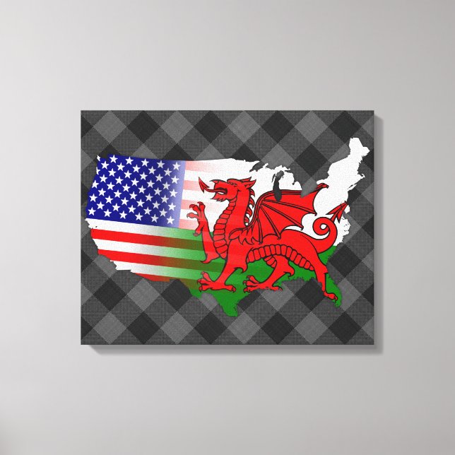 American Welsh Flags Map   Canvas Print (Front)