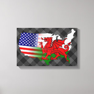 American Welsh Flags Map   Canvas Print