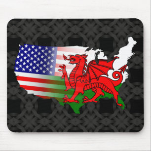 American Welsh Flags Map Mousemat