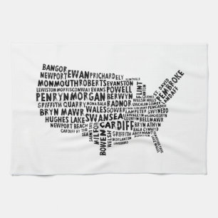 American Welsh Place Names Map Kitchen Towel